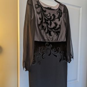 Ann Taylor Silk Chiffon Black Tie Dress with beautiful flock detailing- Size 10P